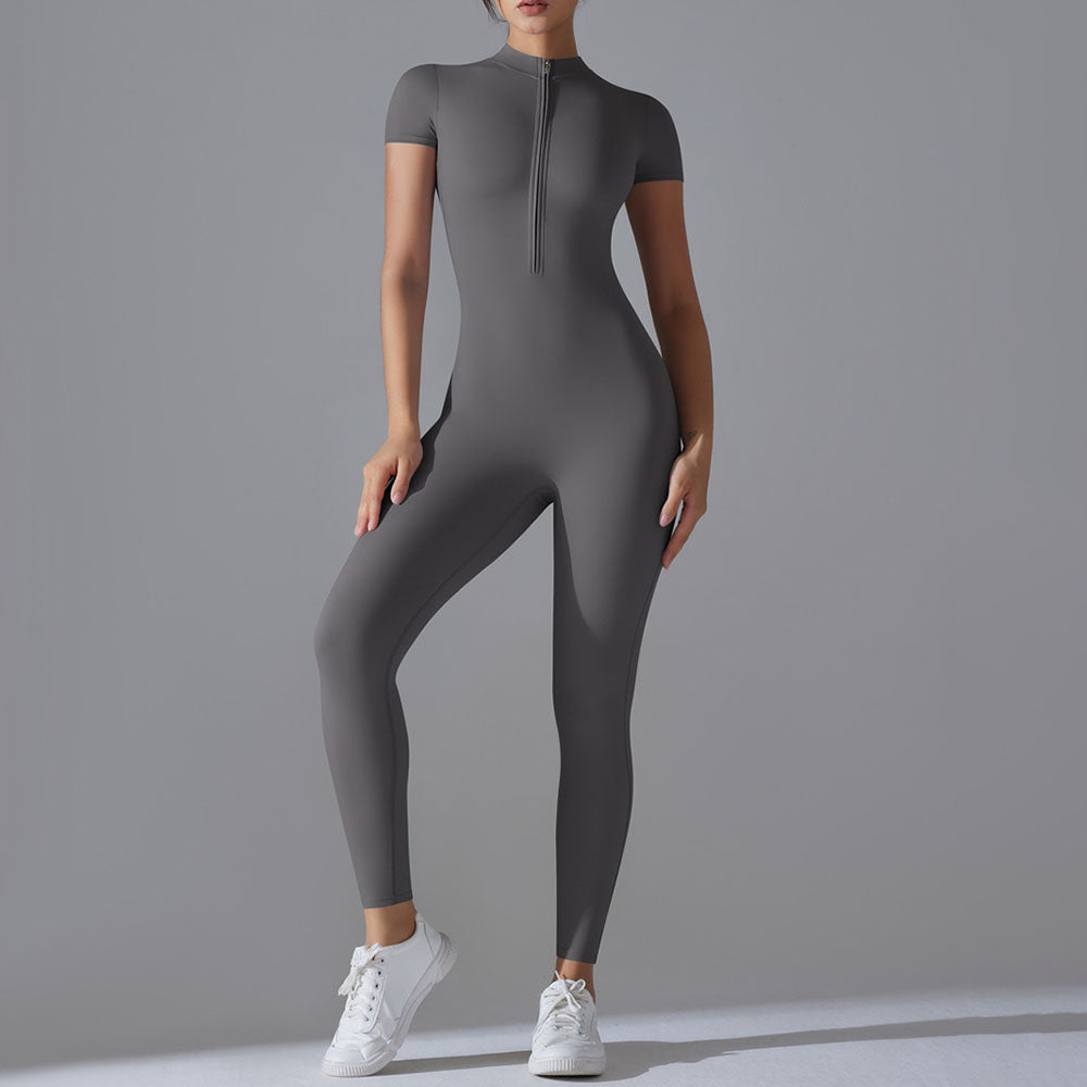 Women's New Nude Zipper Short-sleeved Yoga Clothes Quick-drying Breathable Outdoor Sports Tights Fitness Clothes