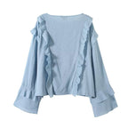 Women's new fashion ruffle edge decoration long sleeved shirt
