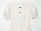 Women's button decoration bubble sleeve mini dress