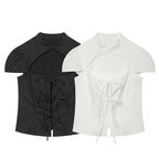 Women's bow decoration polka dot poplin shirt