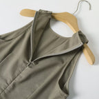 Women's new fashion ribbon decoration sleeveless linen blended MIDI dress