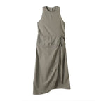 Women's new fashion ribbon decoration sleeveless linen blended MIDI dress