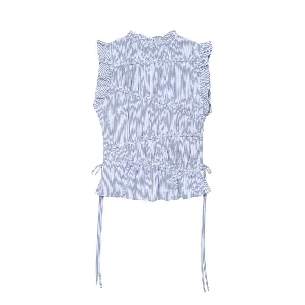 Women's lace up decorative elastic striped top