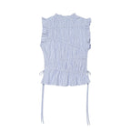 Women's lace up decorative elastic striped top