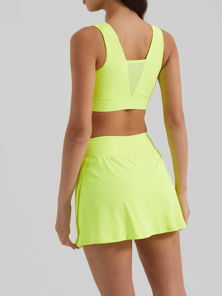 Women's New Joker Sports Suit Yoga Clothing Vest Breathable Exposure-proof High Waist Tennis Yoga Skirt.