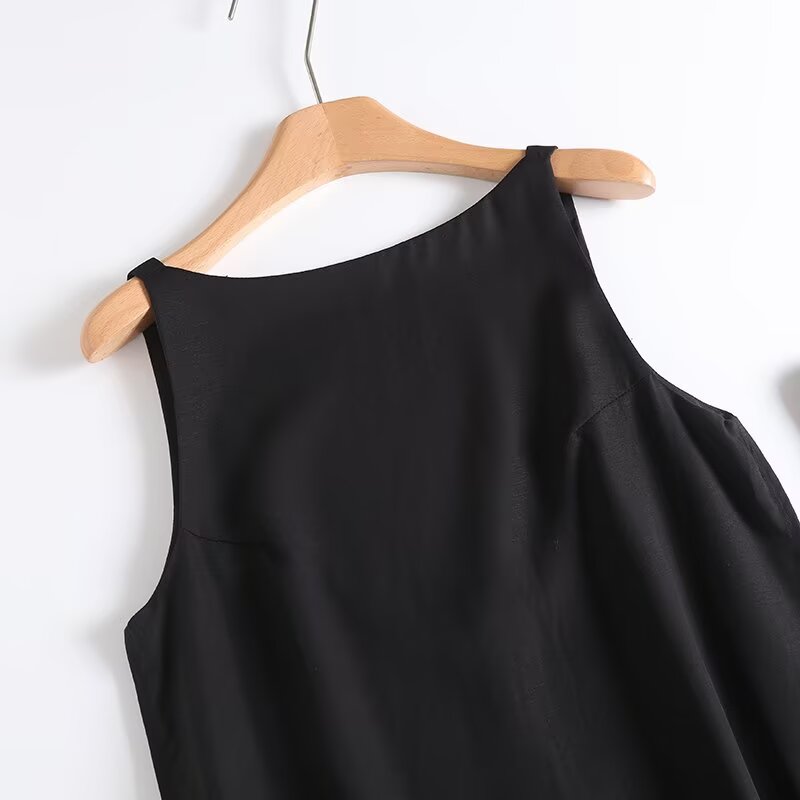 Women's new fashion black sleeveless backless mini dress
