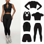 Women's New Fashion Joker Sports Bra Yoga Pants Long-sleeved Jacket Short-sleeved Tight Training Vest Six-piece Yoga Clothes.