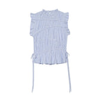 Women's lace up decorative elastic striped top
