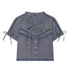 Women's bow decoration embroidered shirt