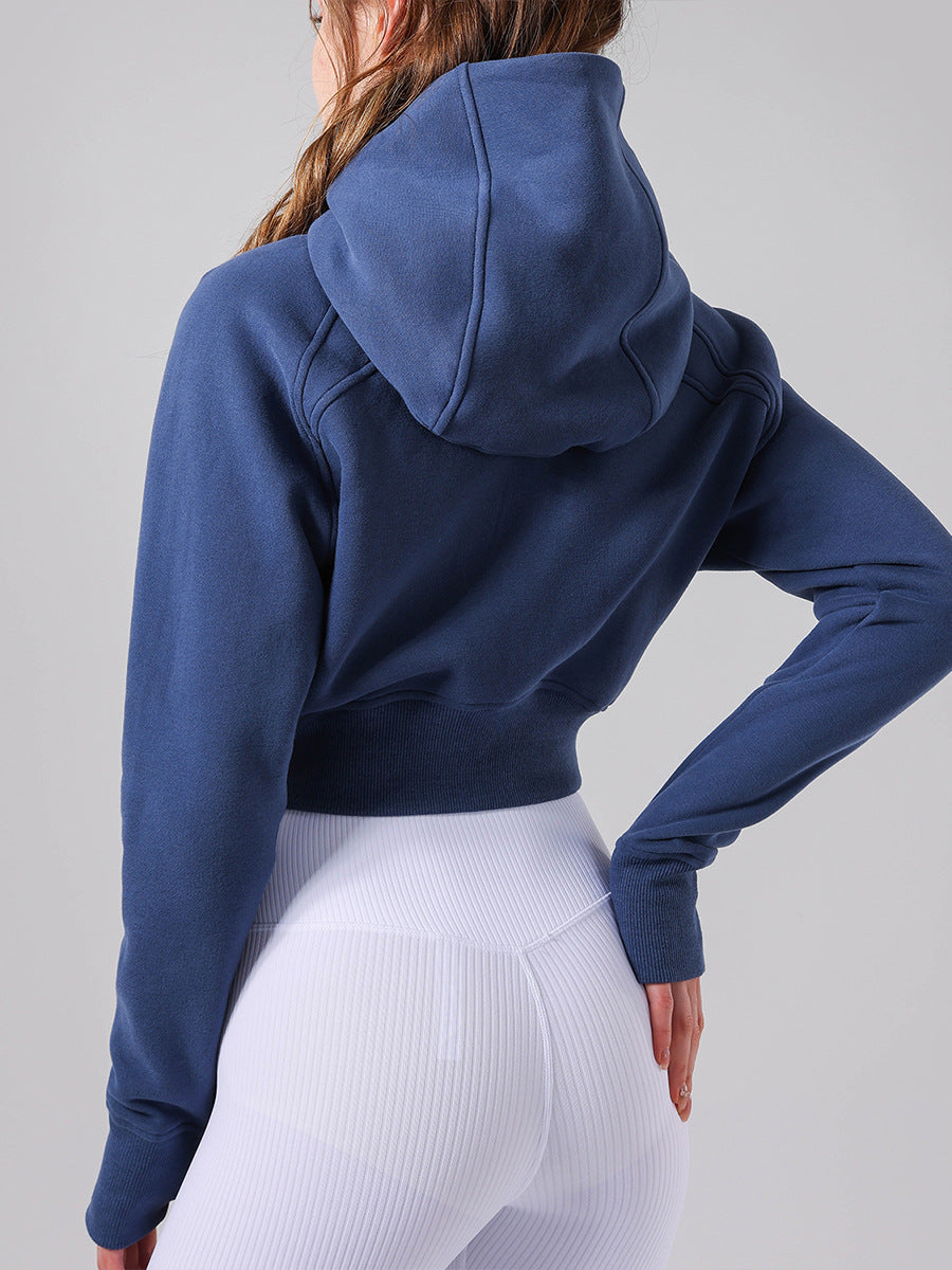 Women's new Joker hooded fitness jacket plus velvet warm loose coat