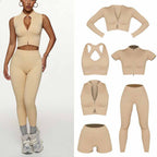 Women's New Fashion Joker Sports Bra Yoga Pants Long-sleeved Jacket Short-sleeved Tight Training Vest Six-piece Yoga Clothes.