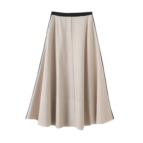 Women's 2025 new fashion contrasting draped midi skirt