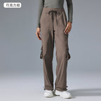 Women's new Joker running lightweight quick-drying multi-pocket wide-leg overalls