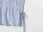 Women's lace up decorative elastic striped top