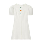 Women's button decoration bubble sleeve mini dress